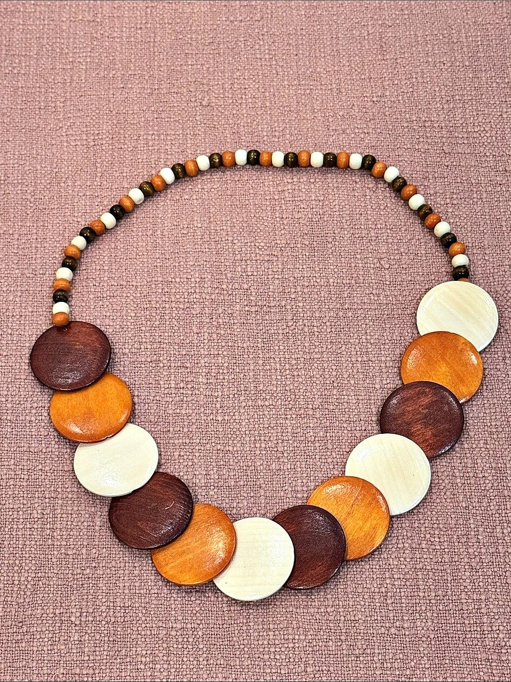 Wooden Bead Statement Necklace in Brown & Orange